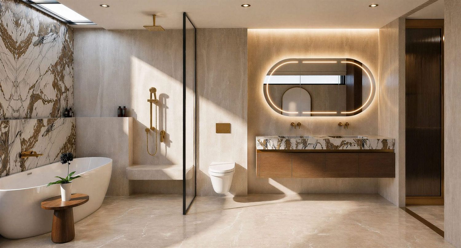 An ensuite with the wet zones set away from the door line.